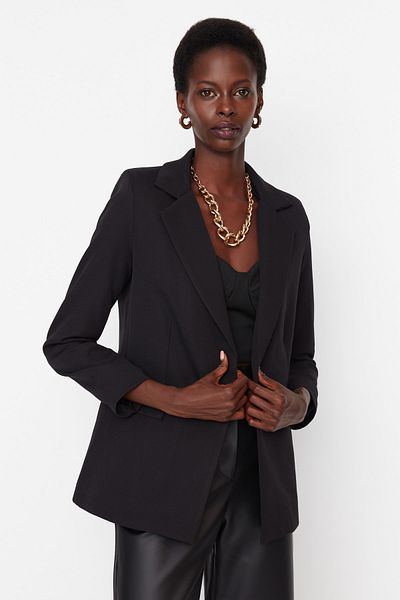 Trendyol Collection Черно тъкано сако с двуредно закопчаване и подплата TWOAW23BC00022