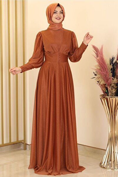 Fashion Showcase فستان سهرة بلون الطوب - تصميم - Fsc2148