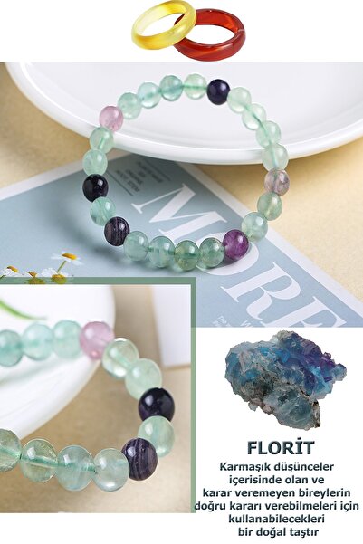 NehirTaş سوار من حجر الفلوريت الطبيعي المعتمد للقرارات الدقيقة (خاتم من العقي...