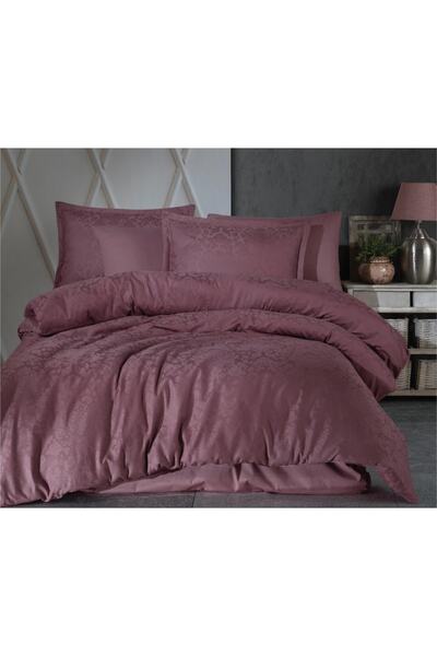 Clasy Jacquard Cotton Satin Duvet Cover Set - Ç K Royalisa Plum