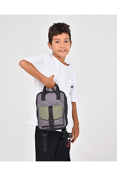 ICONE BAG Icone Black Bag for Boy - Double Color and Lock Detail, Hand and Shoulder Portable Small Backpack