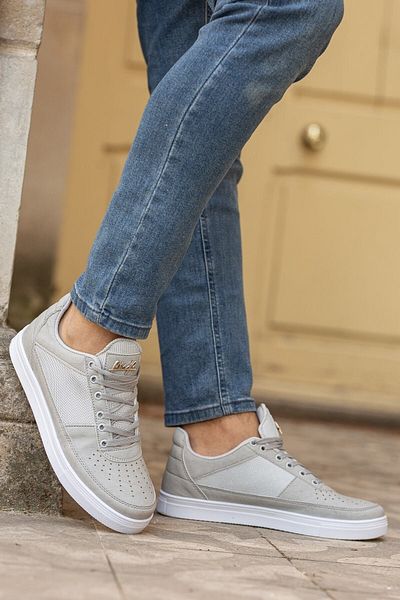 BOUIS Ανδρικά γκρι casual μαλακή σόλα Breathable Comfort Δερμάτινα αθλητικά παπούτσια casual