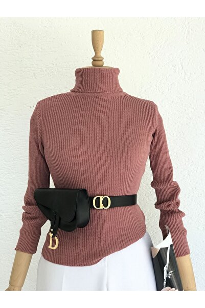 Hepsi Moda Hz Boğazlı Triko Kazak - Gül Kurusu