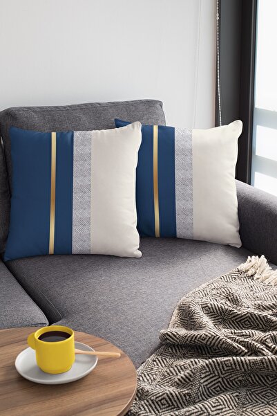 Viva Home 43x43cm Premium Varak Çizgili Tay Tüyü Dokuma Kumaş Çift Taraflı Kırlent Yastık Kılıfı Krl985