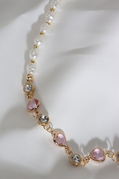Genel Markalar Pembe Üçgen Taşlı Inci Kolye