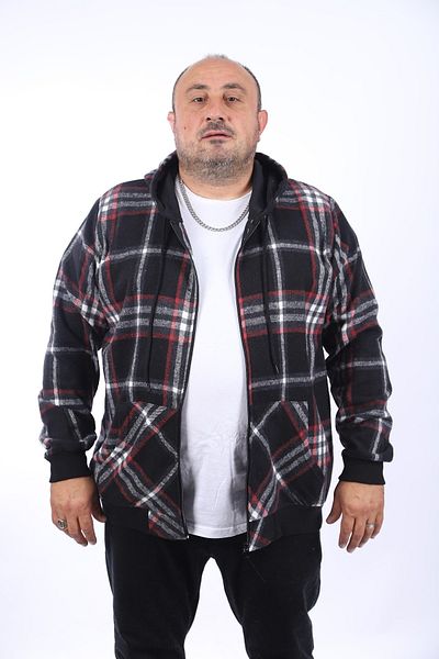 Starbattal Kangaroo Pocket Lumberjack Sweat-shirt Stripe 22209-μαύρο
