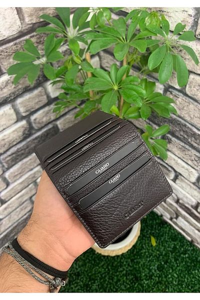 GUARD Leather Card Holder - Brown, Placket Design
