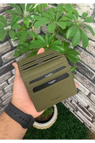 GUARD Khaki Green Leather Card Holder - Patched Design