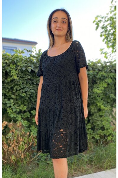 Bohemian Kadın Siyah Dantelli Elbise