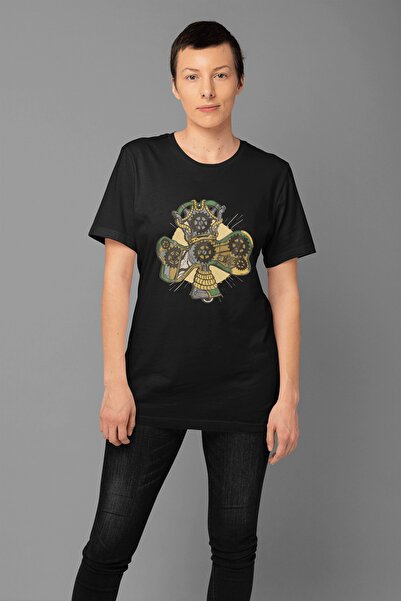 ErTaPassage Black Steam Punk Clover cu imprimeu Femei tricou - T464538