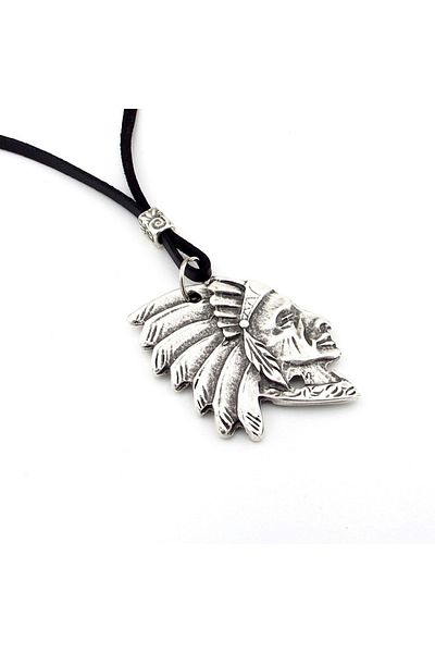 Solfera Native American Chief Ulu Manitu Black Leather Metal Men's Necklace Q0593