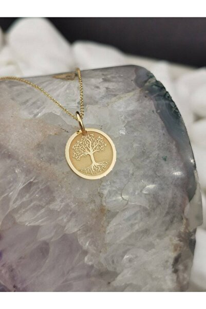 GÜMÜŞ 925k Işlemeli Hayat Ağacı Altın Kaplama Kolye