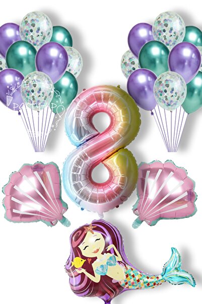 PARTİAVM Mermaid Balloon Full Party Decoration Set