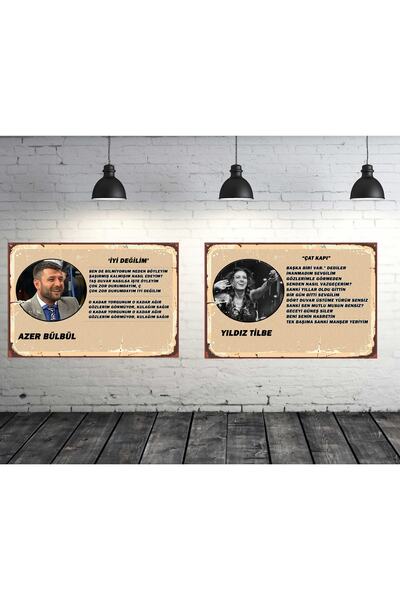 TAKIFİX Azer Bülbül & Yıldız Tilbe Şarkı Sözleri Seti 2 Adet 20x30 Cm Retro A...