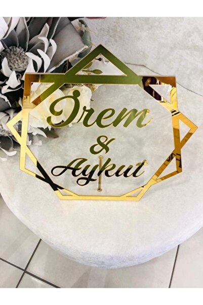 DfEventdesing 26x26 Cm Altıgen Masaüstü Pleksi Isimlik Söz Nişan Kına Gold Gümüş
