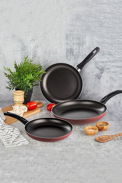 Mehtap Turquoise 3-Piece Teflon Pan Set - 18 22 26 cm Fireproof Non-Stick