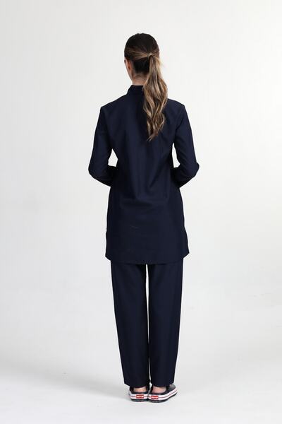 BAŞAK Kadın Lacivert Likralı Pamuk Tesettür Doktor Hemşire Forma Takımı