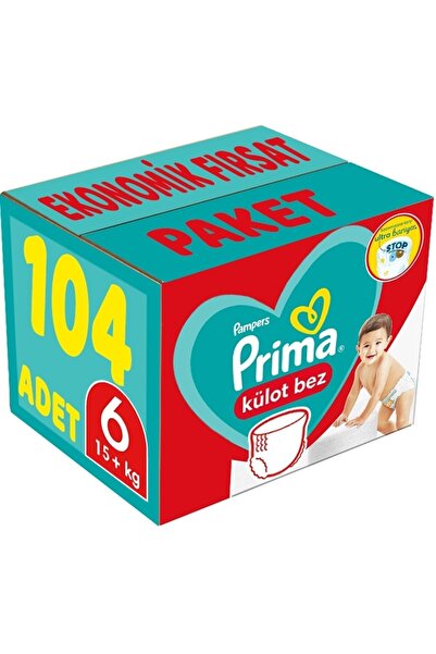 Prima Külot Bebek Bezi Beden:6 (15+kg) Extra Large 104 Adet Ekonomik Fırsat Pk