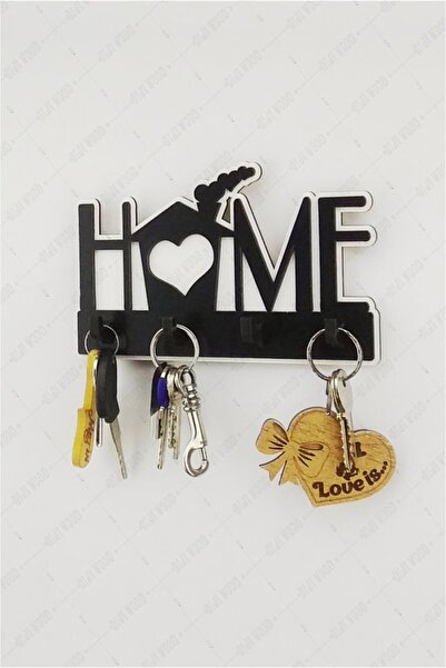 Diji Wood Ev Figürlü Home Yazılı Ahşap Anahtar Askısı