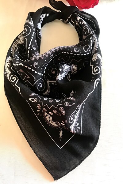 alsaccessories Γυναικεία μπαντάνα σε μαύρο χρώμα με λευκό σχέδιο, 100% βαμβάκι