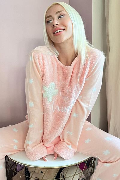 Pijamaevi Dámské plyšové pyžamo se vzorem Salmon Hello Winter