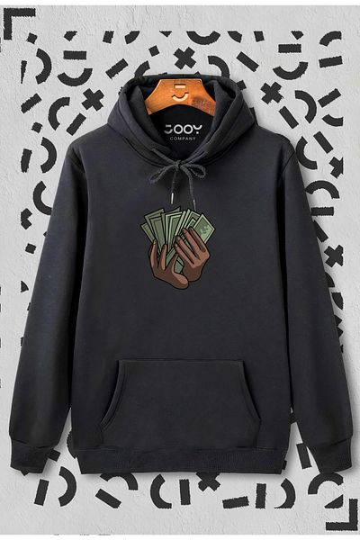 Jooy Company Hanorac negru cu glugă, imprimat cu bani