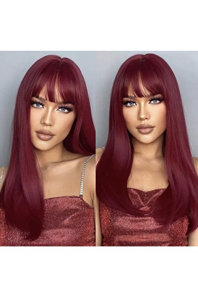 Fenomen Peruk Kızıl Perçemli Düz Omuz Hizasında