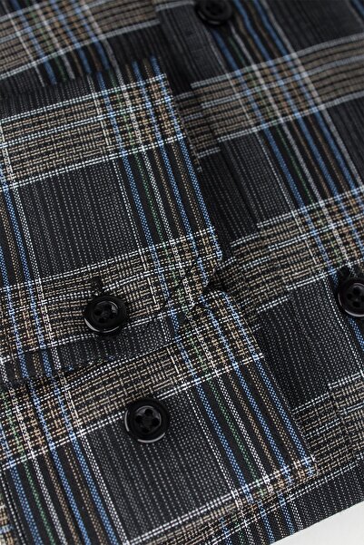 Varetta Чоловіча чорна картата сорочка з довгими рукавами, класичним коміром та ґудзиками