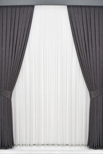 TülEvi Cortina de fundal plisată, catifelată, de înaltă calitate, cu o singur...