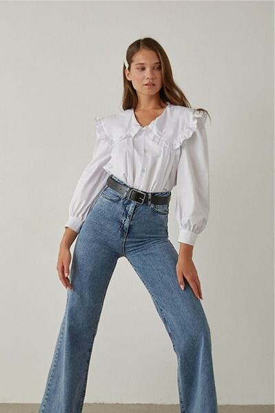 Trn JNS Serenay Tess Indigo Blue, pantaloni largi din lycra, anii 90, cu talie super înaltă, pantaloni palazzo din denim