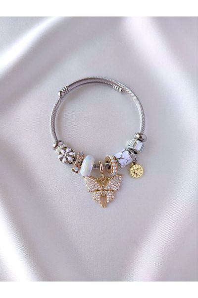 Evorya Model Charm Bracelet White Butterfly Steel Women's Bracelet