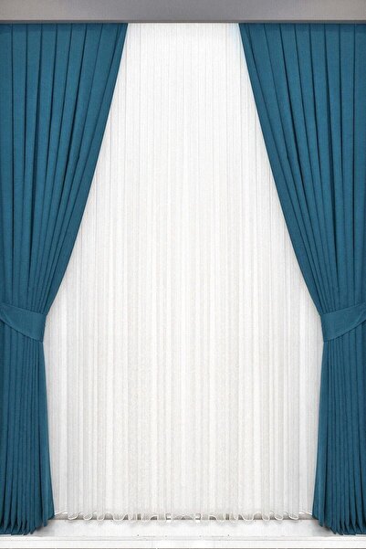 TülEvi Cortina de fundal plisată, catifelată, de înaltă calitate, cu o singură aripă