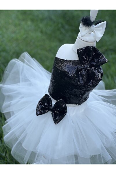 NA ADDESIGN طقم بلوزة بناتي قصير مزين بالترتر باللون الأسود مع تنورة توتو بيض...