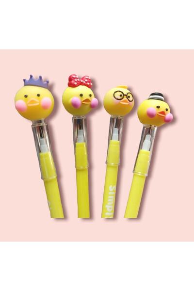 sevgi kırtasiye Pembe Yanaklı Ördek Emojili Yumurtlayan Kurşun Kalem 4 Lü Set