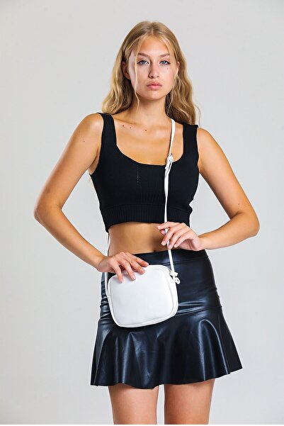 Hanselis Beyaz Mini Çapraz Ayarlanabilir Askılı Omuz Çantası