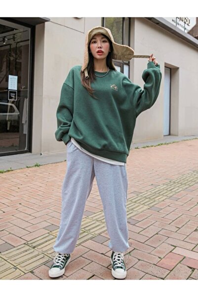 MOONBULL Zelená oversize mikina Arid Mountain Printed