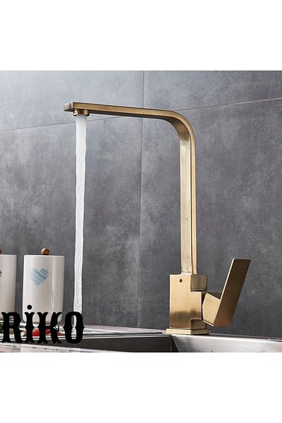 Sardıcı Riko Square Kitchen Sink Faucet Double Water Inlet Gold Finish