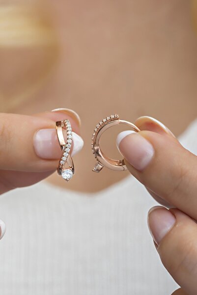 Nereze 925 Ayar Gümüş Rose Tektaş Örgü Küpe