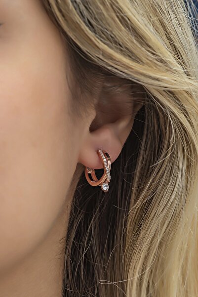 Nereze 925 Ayar Gümüş Rose Tektaş Örgü Küpe