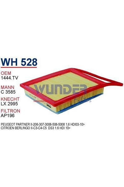 WUNDER WH528 AIR FILTER - PARTNER II-206-307-3008-508-5008 1.6