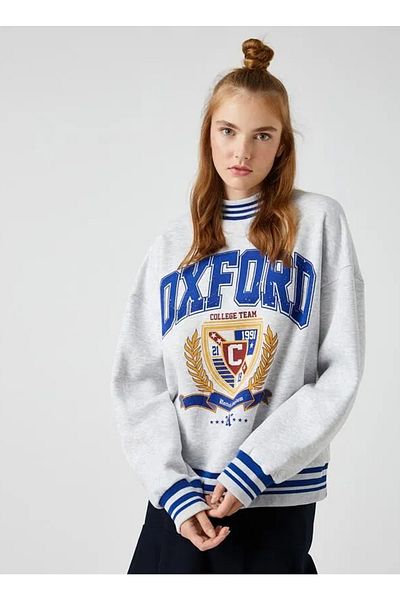 Koton Crew Neck Printed Snow Melange Women's Sweatshirt 3wal10078ık