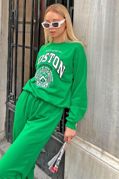 Swist Grünes Bstn-bedrucktes Damen-Crop-Sweatshirt