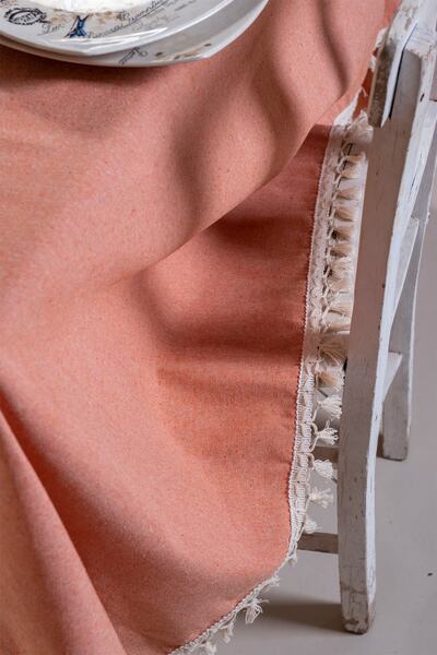 vivamaison Orange Colored Cotton Pompom Tablecloth