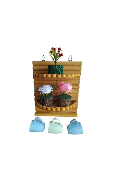 Bahat Wooden Carved Wall Flower Pot Flower Pot Candle Holder Shelf Cup Holder Organizer