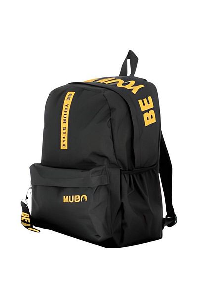 MUBO School Backpack Black Fabric Yellow Print Be Your Style