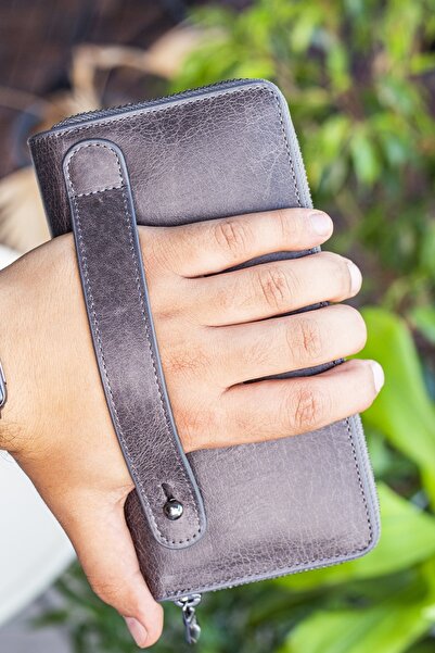 Garbalia Orleans Vintage Leather Gray Handbag Wallet Card Holder with Phone Compartment