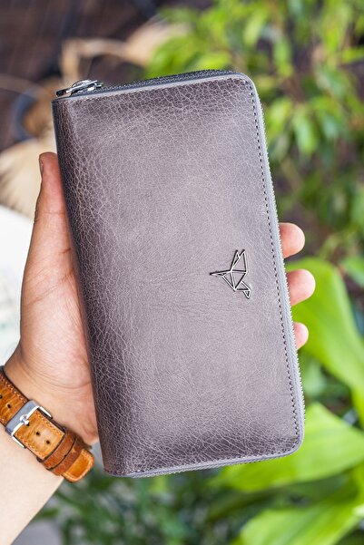 Garbalia Orleans Vintage Leather Gray Handbag Wallet Card Holder with Phone Compartment