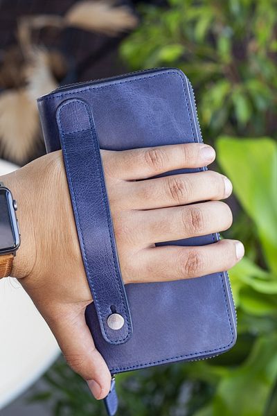 Garbalia Orleans Vintage Leather Navy Blue Handbag with Phone Compartment Wallet Card Holder