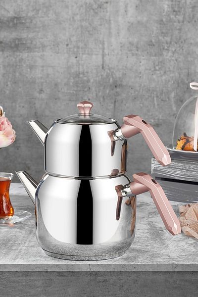 Amboss Opa-6954 Medium Size Steel Teapot with Opal Bakelite Handle Rosegold