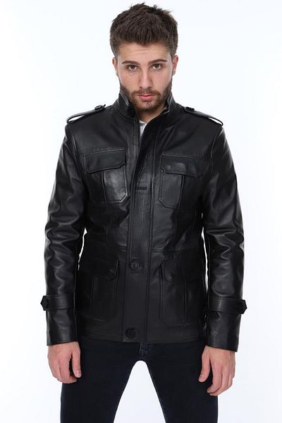 Derimont's Genuine Leather Black Hera Shirt Men's Leather Jacket with Pockets
